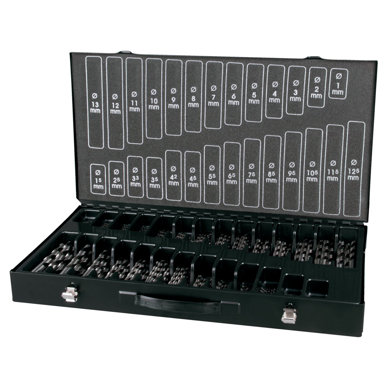 TERRAX by RUKO Spiralbohrer-Satz DIN 338 Typ N, HSS-G - 220 tlg. (Kassette Stahlblech) - A214220