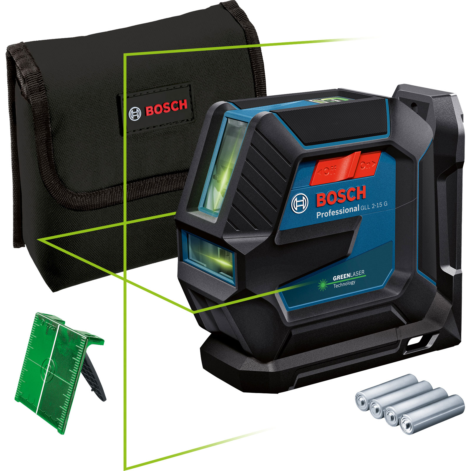 Bosch Linienlaser GLL 2-15 G inkl. Batterien & Zubehör in Tasche - 0601063W00