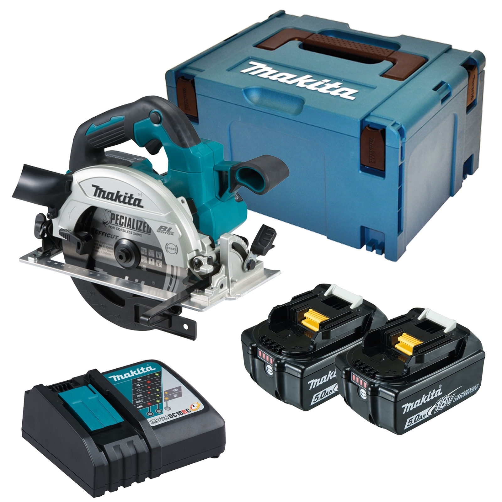 Makita DHS660RTJ Akku-Handkreissäge 18 V Ø 165 mm / 2x 5,0 Ah Akku + Ladegerät im Makpac