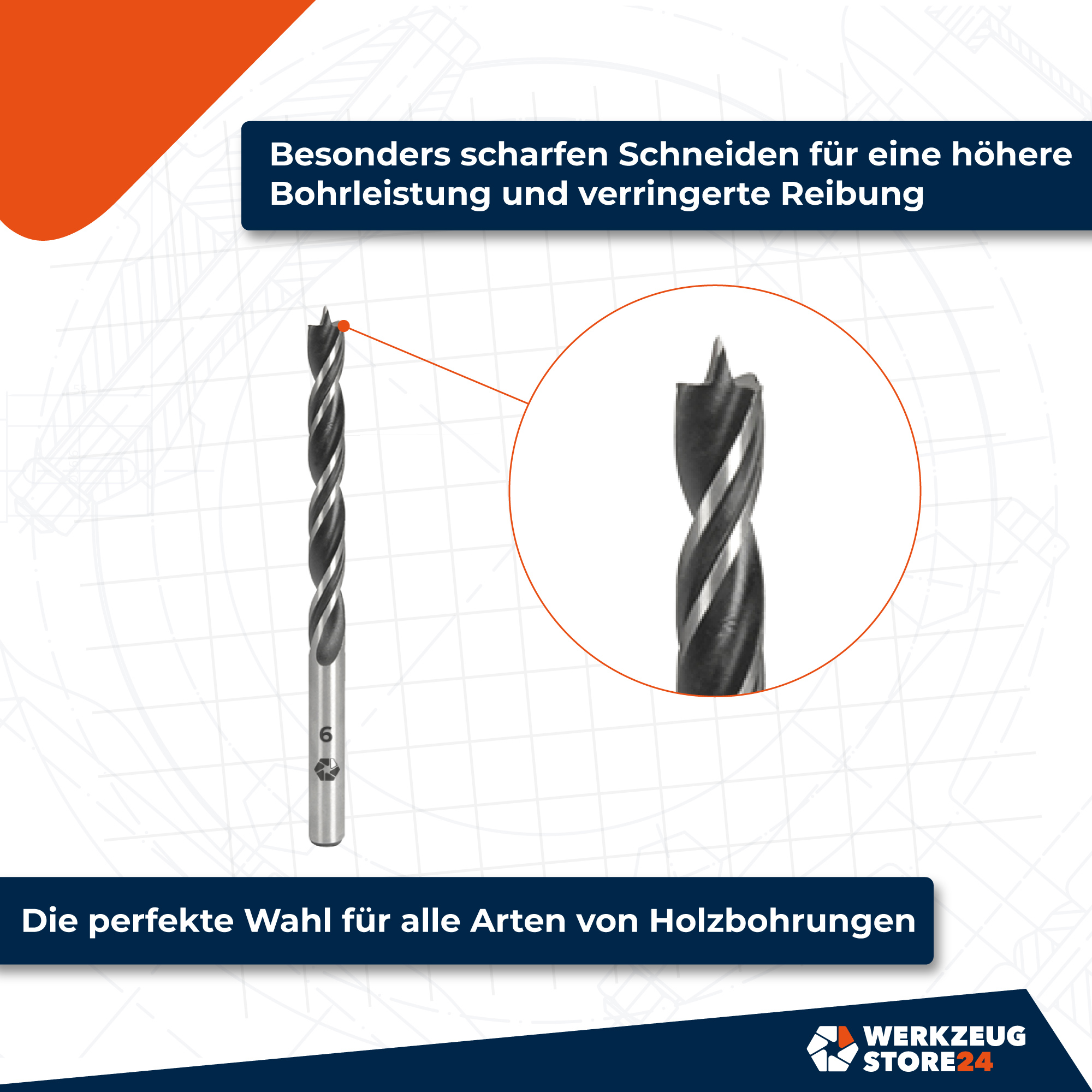 WS24 Holzbohrersatz 3 - 10 mm zylindrisch 8tlg. in Kunststoffkassette - WS24-100099