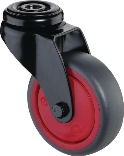 Lenkrolle D.75mm Trgf.75kg m.Rückenloch Kugell.Gum.grau BS ROLLEN