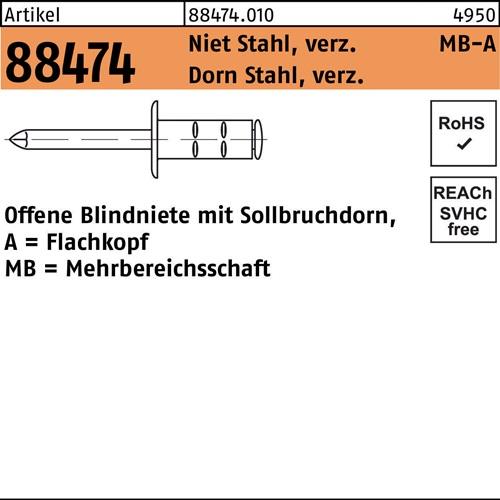Blindniete R 88474 FLAKO 3,2x8 Niet Stahl verz./Dorn Stahl verz. 1000St. GESIPA
