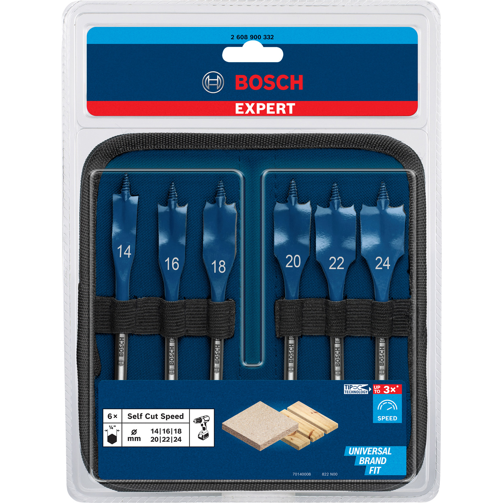 Bosch Expert SelfCut Speed Flachfräsbohrer-Set 14/16/18/20/22/24 mm 6tlg. - 2608900332