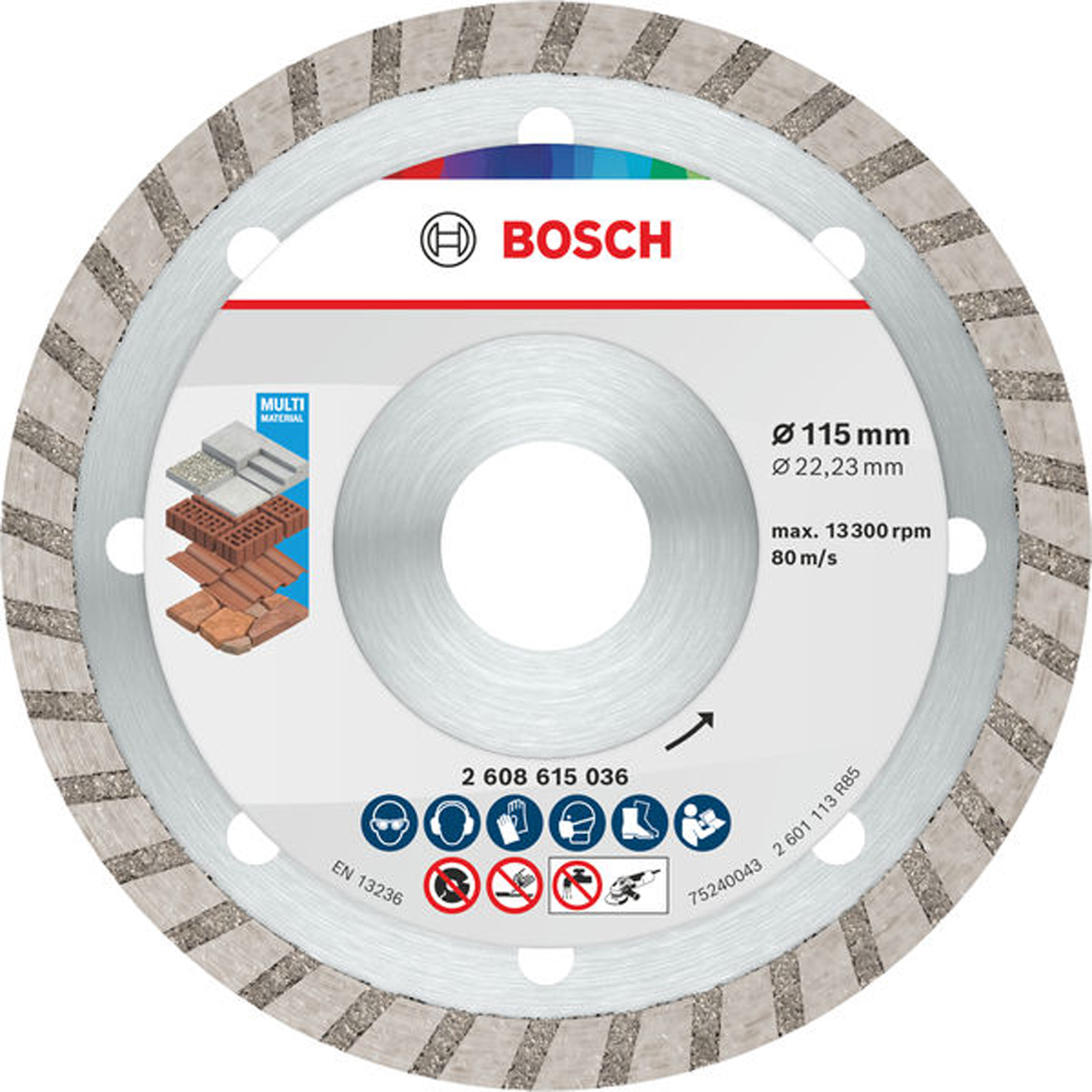 Bosch Multi Material Turbo Diamond Trennscheibe, 115 x 22.23 x 7 mm 10 Stk. - 2608615045