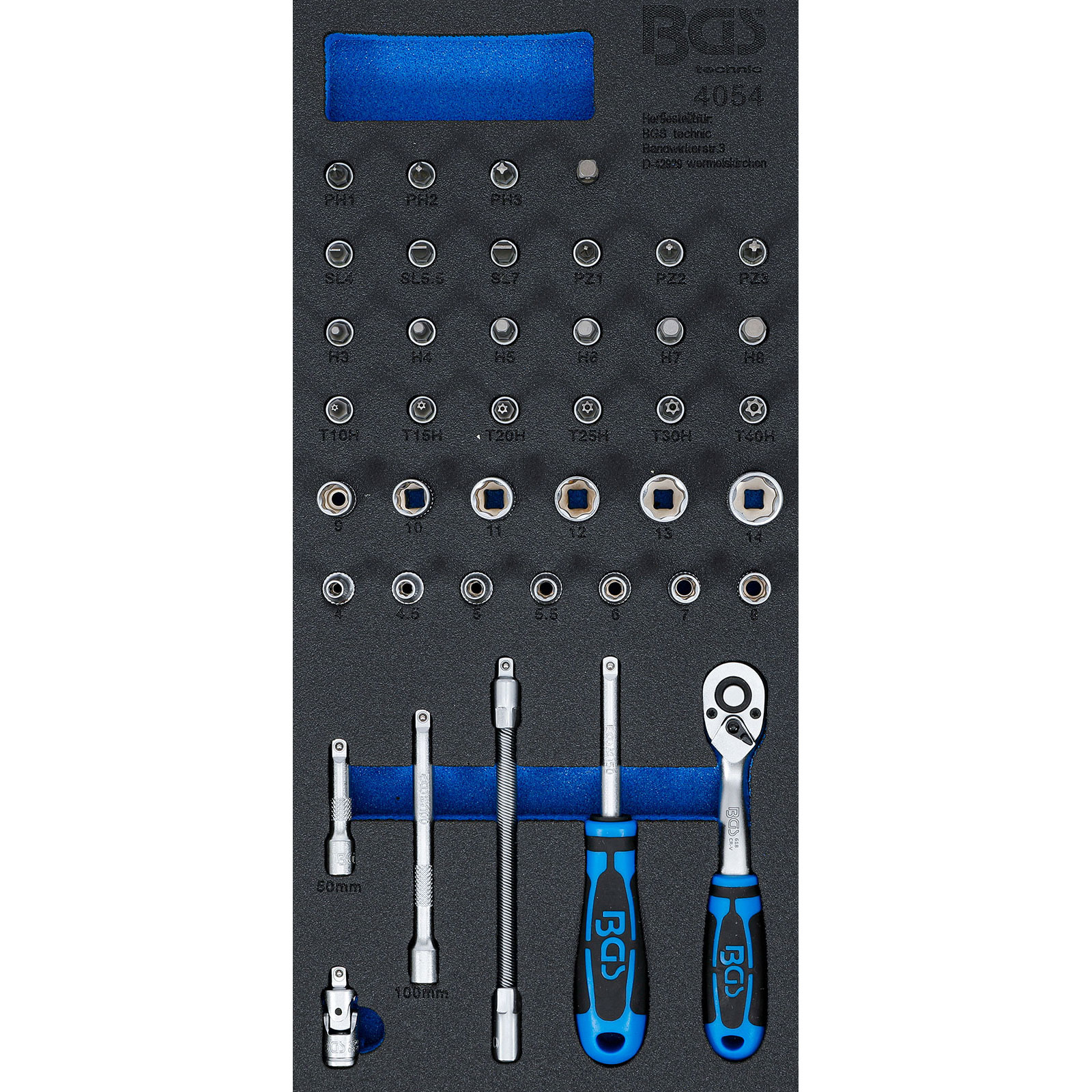 BGS Werkstattwageneinlage 1/3: Steckschlüssel-Satz 6,3 mm (1/4") 41tlg. - 4054