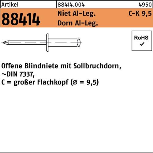 Blindniete R 88414 großer FLAKO 3,2x6,1 Niet Aluminium/Dorn Aluminium 500St.