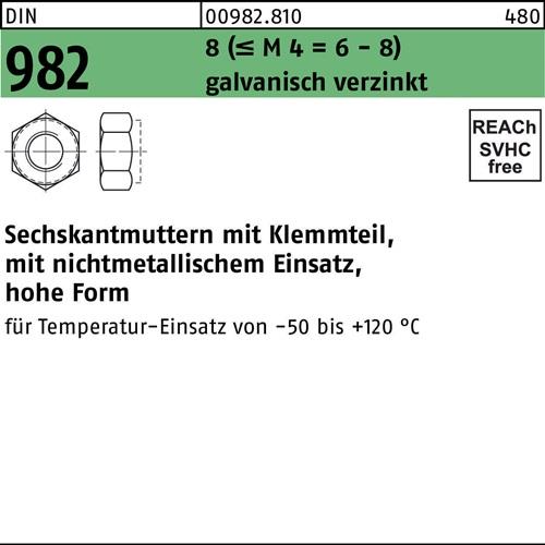 Sechskantmutter DIN 982 Klemmteil M14 8 (= M4 = 6-8) galv.verz. 100St.