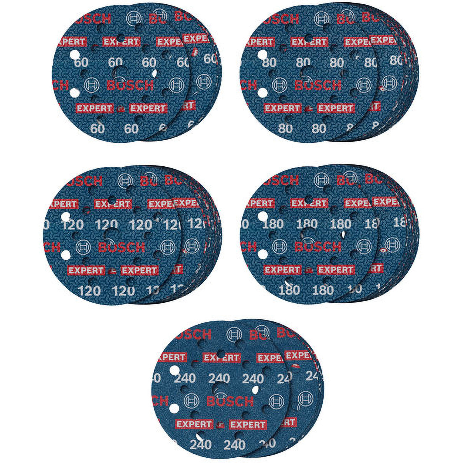Bosch EXPERT O780 Folienschleifscheiben-Set 125 mm G60 G80 G120 G180 G240 55tlg - 2608902429