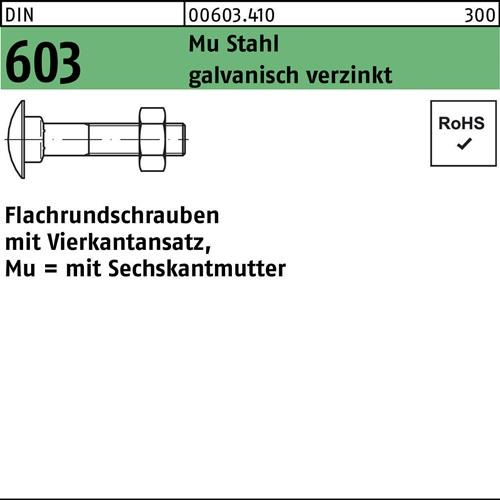 Flachrundschraube DIN 603 Vierkantansatz/6-ktmutter M10x45 Mu 4.6 verz. 100St.