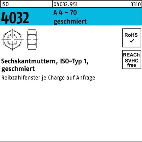 Sechskantmutter ISO 4032 M8 A 4 - 70 geschmiert 500 Stück