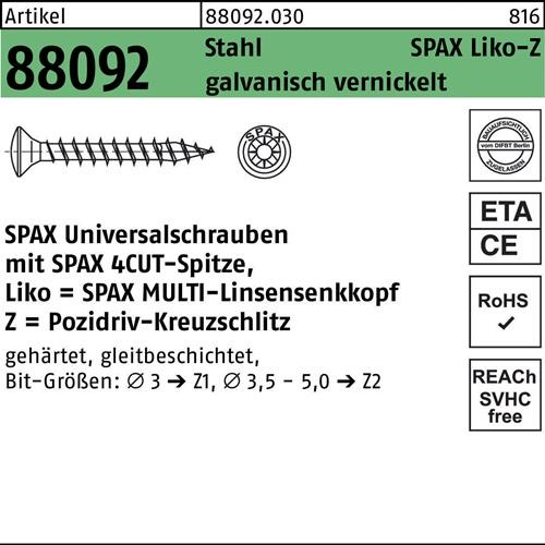 Schraube R 88092 LIKO/PZ 4x25/20-Z Stahl galv. vernickelt 1000St. SPAX