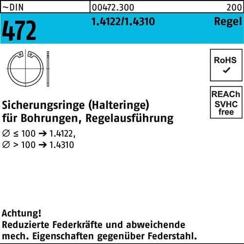 Sicherungsring DIN 472 85 x 3 1.4122 Regelausf. 10 Stück
