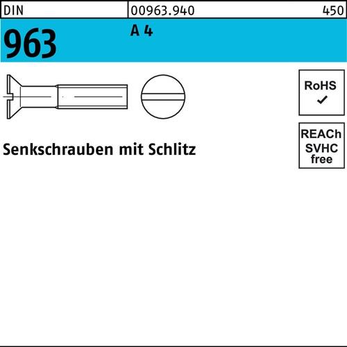 Senkschraube DIN 963 Schlitz M12x 40 A 4 25 Stück