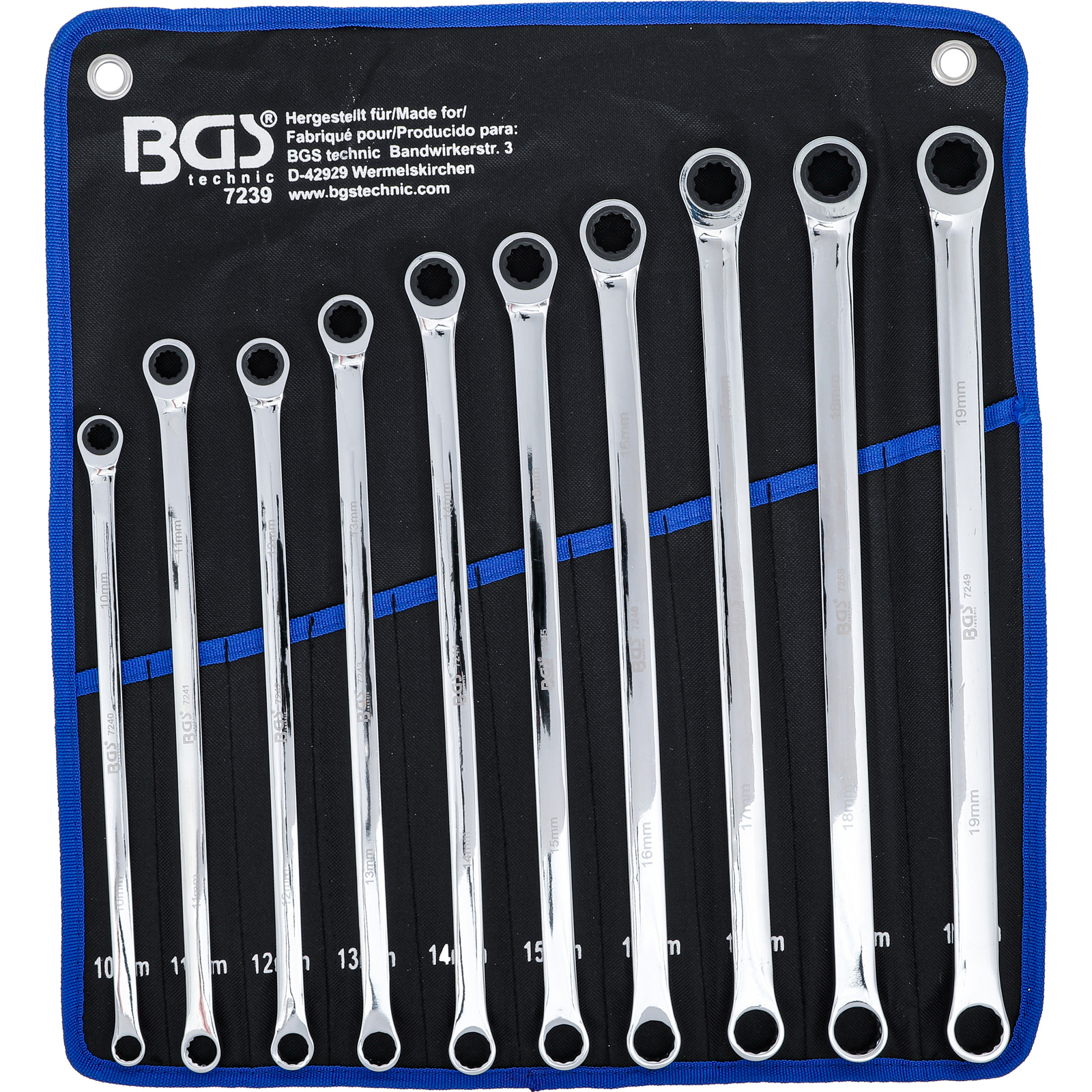 BGS Ratschenring- und Ringschlüssel-Satz | extra lang | SW 10 - 19 mm | 10-tlg. - 7239