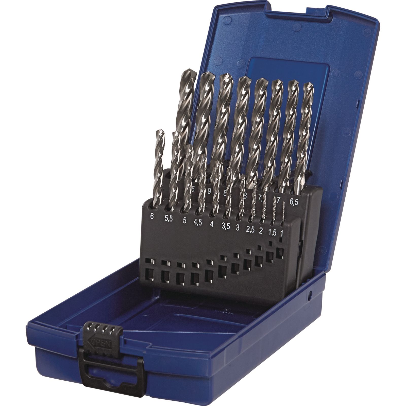 Spiralbohrersatz DIN 338 TypN Z3 D.1-10x0,5mm HSS-Co5 19-tlg.Ku.-Kass.TECWERK