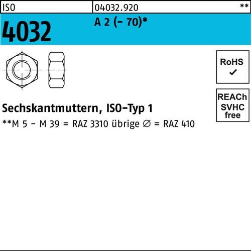 Sechskantmutter ISO 4032 M3 A 2 1000 Stück