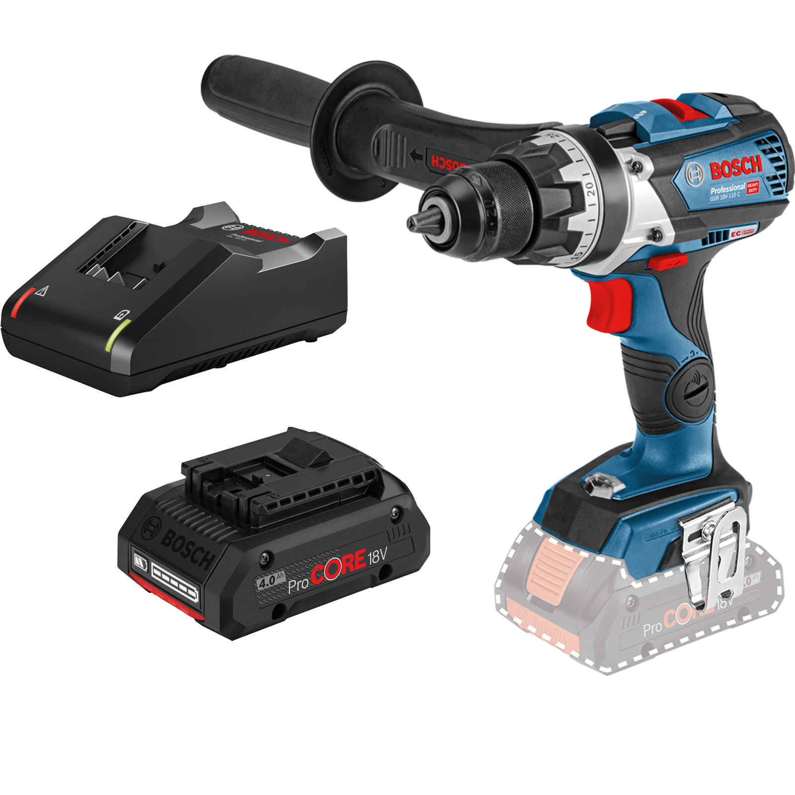 Bosch Akku-Bohrschrauber GSR 18V-110 C / 1x 4,0 Ah ProCORE18V Akku + Ladegerät