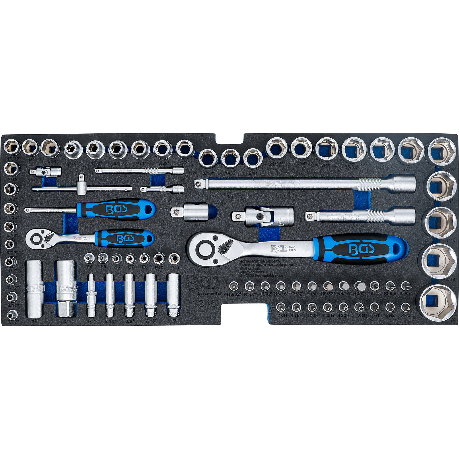 BGS Schaumeinlage für Art. 3312: Steckschlüsselsatz 6,3 mm (1/4") / 12,5 mm (1/2") Zollgrößen 78tlg. - 3345