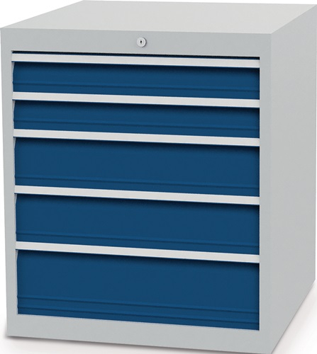 Schubladenschrank H819xB705xT736mm lichtgrau/signalblau 5 Schubl.Vollauszug - 80780/0221V10A_7035_5005_NWV