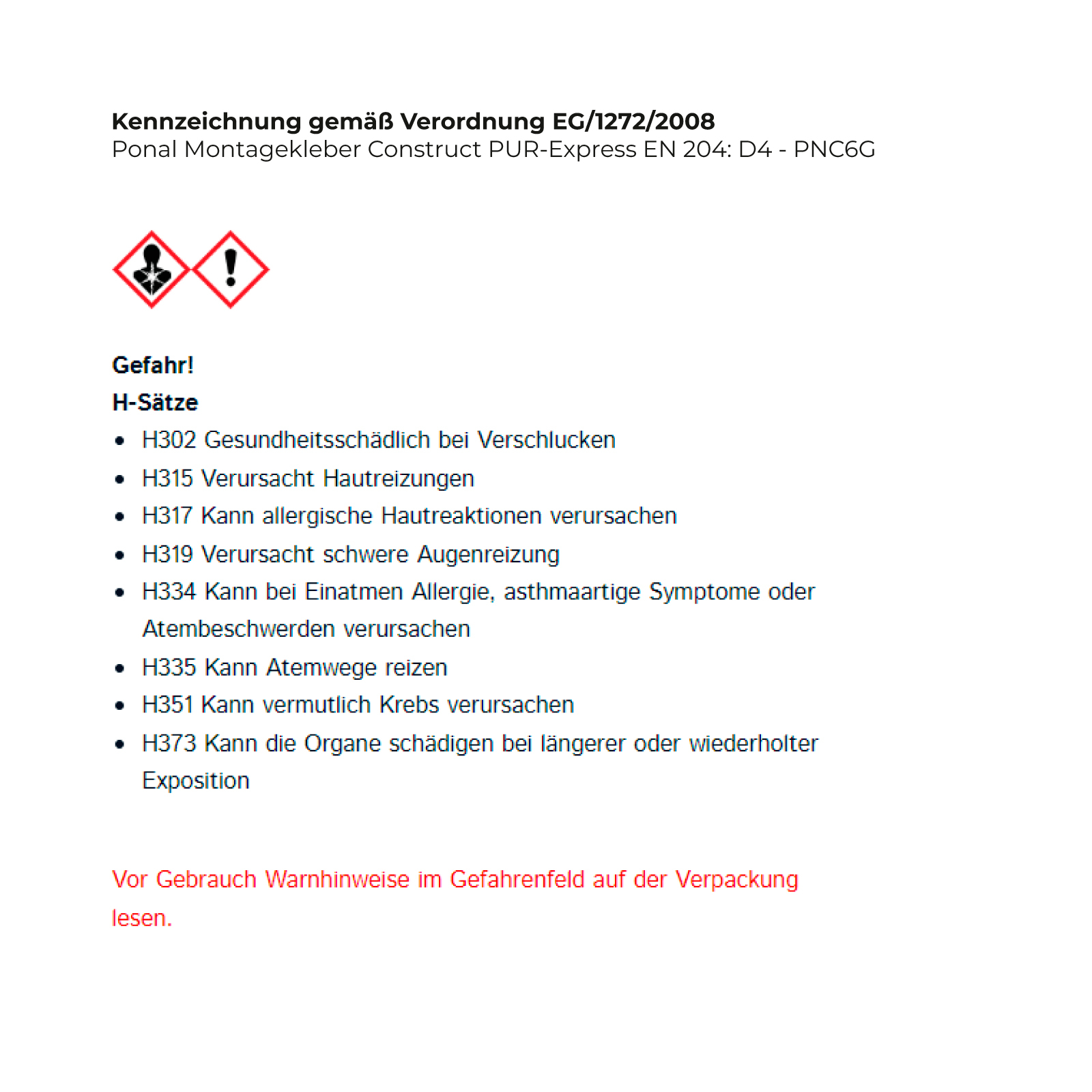 Ponal Montagekleber Construct PUR-Express EN 204: D4 - PNC6G