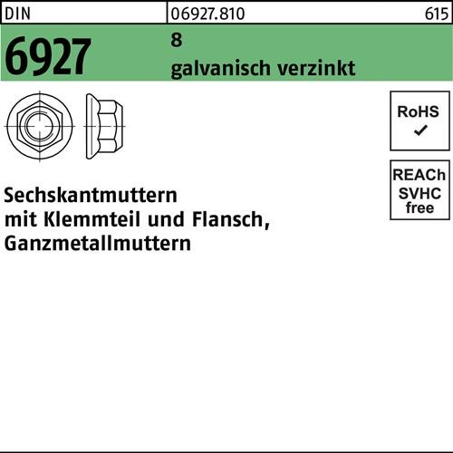 Sechskantmutter DIN 6927 Klemmteil/Flansch M6 8 galv.verz. 100 Stück