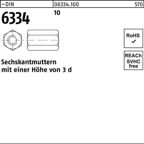 Sechskantmutter DIN 6334 M20 SW 30 10 25 Stück