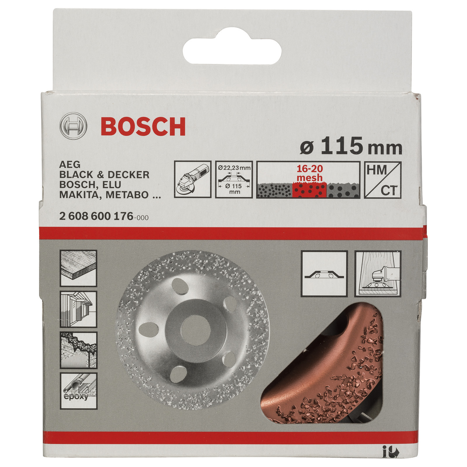 Bosch Hartmetalltopfscheibe, 115 x 22,23 mm, mittel, flach -2608600176