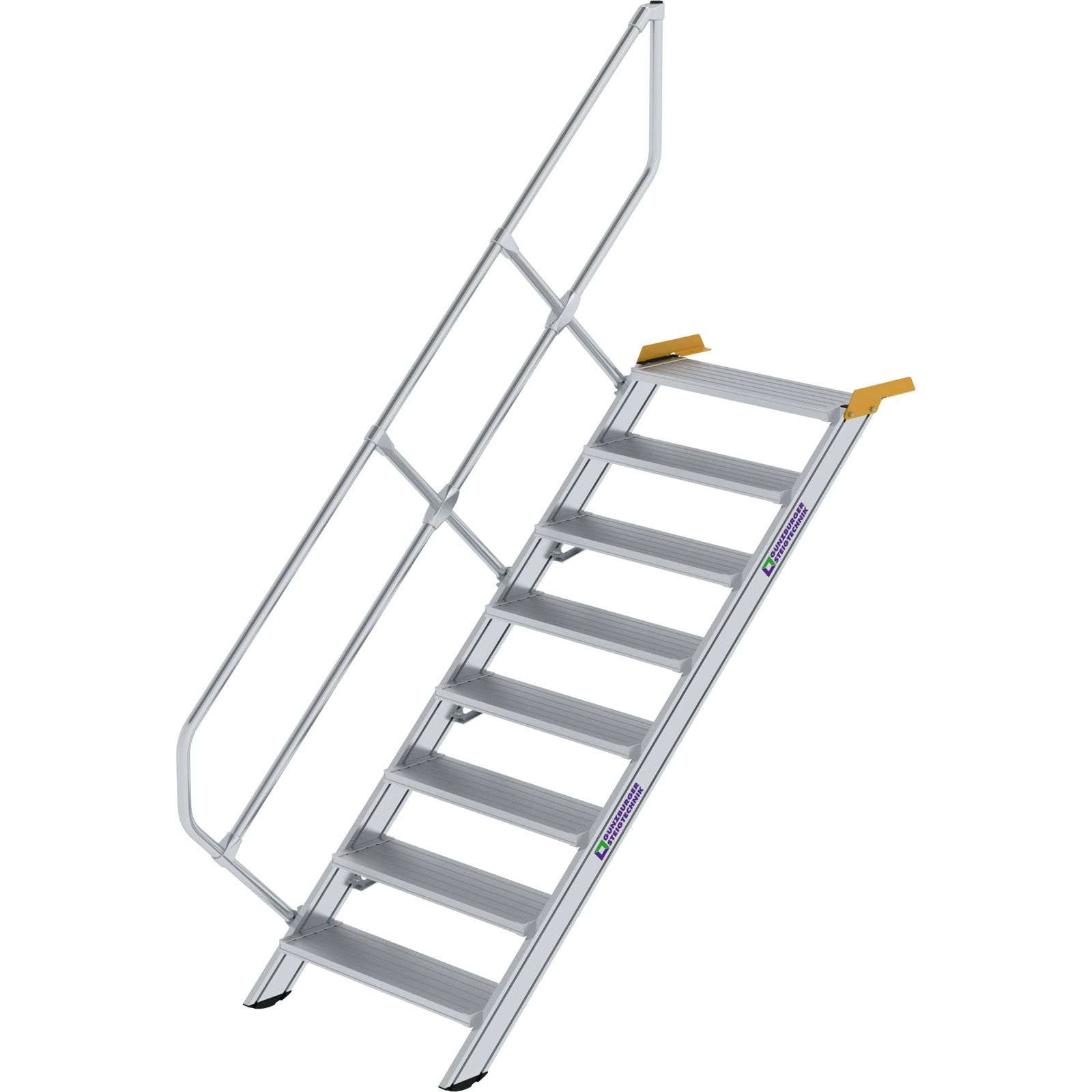 Günzburger Steigtechnik Treppe 45° Stufenbreite 800 mm 8 Stufen Aluminium geriffelt - 600268