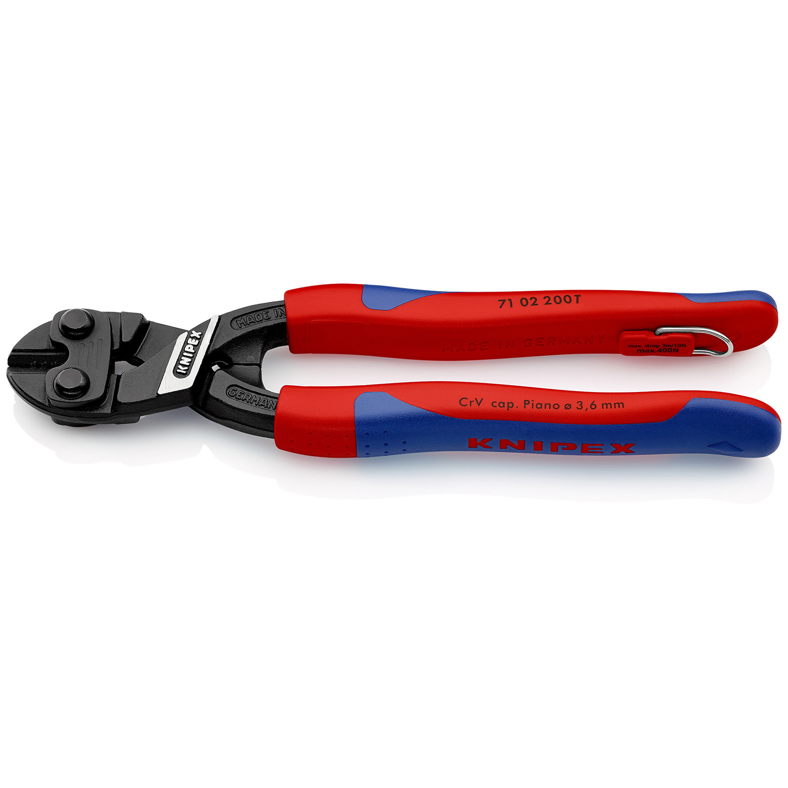 Knipex CoBolt® mit Befestigungsöse schwarz atramentiert, mit schlanken Mehrkomponenten-Hüllen, mit integrierter Befestigungsöse zum Anbringen einer Absturzsicherung 200 mm - 7102200TBK