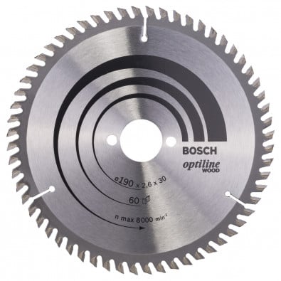Bosch Kreissägeblatt Optiline Wood für Handkreissägen, 190 x 30 x 2,6 mm, 60Z - 2608641188