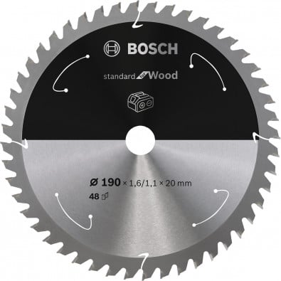 Bosch Kreissägeblatt Standard for Wood, 190 x 1,6/1,1 x 20, 48 Zähne - 2608837705