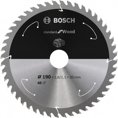 Bosch Kreissägeblatt Standard for Wood, 190 x 1,6/1,1 x 30, 48 Zähne - 2608837710
