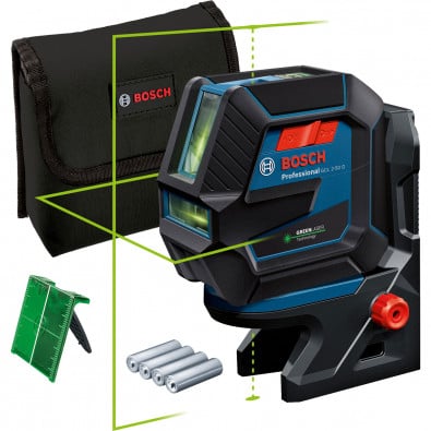 Bosch Kombilaser GCL 2-50 G / 4x 1,5 V-LR6-Batterie inkl. RM10 + Laserzieltafel in Tasche - 0601066M00