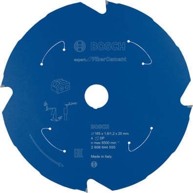 Bosch Kreissägeblatt Expert for Fibre Cement für Akku-Handkreissägen 165 x 1,8 / 1,2 x 20 4 Zähne - 2608644555