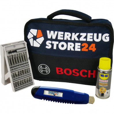 Werkzeugstore24 Spezial-Set inkl. Bosch Schrauberbit-Set Specialist Hochleistungs-Silikonspray und Cutter-Messer im Softbag