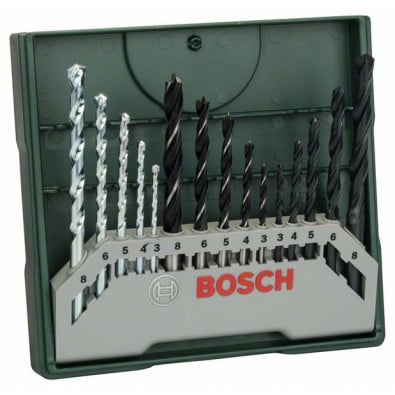 Bosch Mini-X-Line Mixed-Set, 15tlg., 5 Stein-, 5 Metall-, 5 Holzbohrer - 2607019675