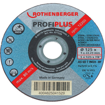 Produktseite: ROTHENBERGER Trennscheibe INOX PROFI PLUS (125×1×22), 10 Stück - 071534D