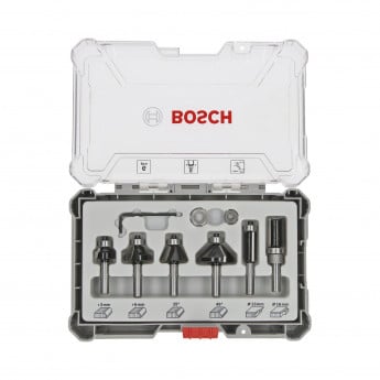 Produktseite: Bosch 6tlg. Trim&Edging Set 8mm Schaft geeignet für Kantenfräse GKF - 2607017469