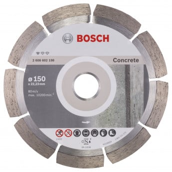 Produktseite: Bosch Diamanttrennscheibe Standard for Concrete 150x22,23x2x10 mm 2608602198