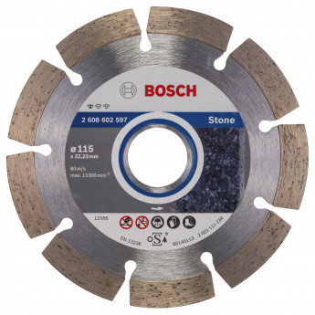 Produktseite: Bosch Diamanttrennscheibe Standard for Stone 115x22,23x1,6x10 mm 2608602597