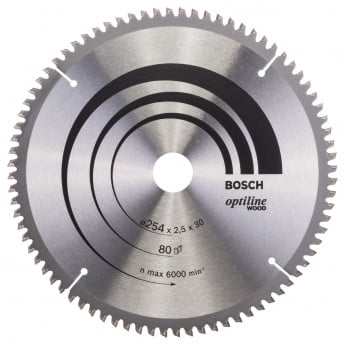 Bosch Kreissägeblatt Optiline Wood für Kapp- und Gehrungssägen 254 x 30 x 2,5 mm 80T WZ/N - 2608640437