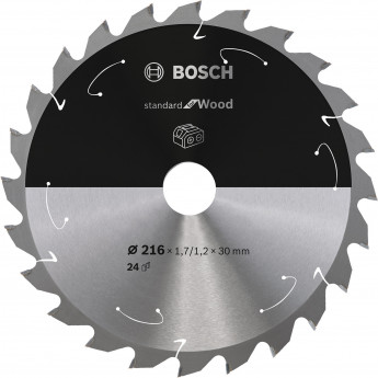 Bosch Kreissägeblatt Standard for Wood, 216 x 1,7/1,2 x 30, 24 Zähne - 2608837721