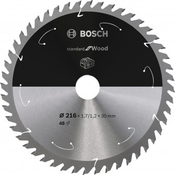 Bosch Kreissägeblatt Standard for Wood, 216 x 1,7/1,2 x 30, 48 Zähne - 2608837726