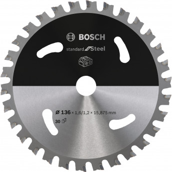 Produktseite: Bosch Kreissägeblatt Standard for Steel, 136 x 1,6/1,2 x 15,875, 30 Zähne - 2608837745