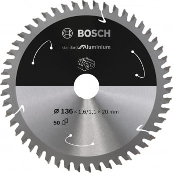 Produktseite: Bosch Kreissägeblatt Standard for Aluminium, 136 x 1,6/1,1 x 20, 50 Zähne - 2608837754
