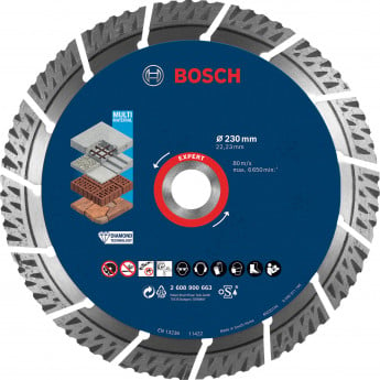 Produktseite: Bosch Expert MultiMaterial Diamanttrennscheiben 230 x 22,23 x 2,4 x 15 mm - 2608900663