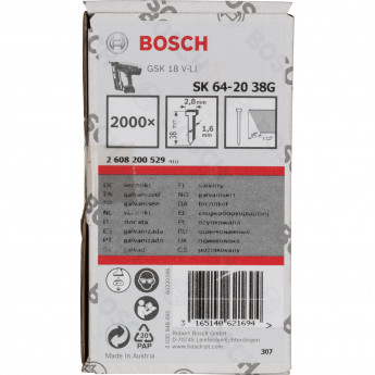 Produktseite: Bosch Senkkopf-Stift SK64 20G, 38 mm verzinkt - 2608200529