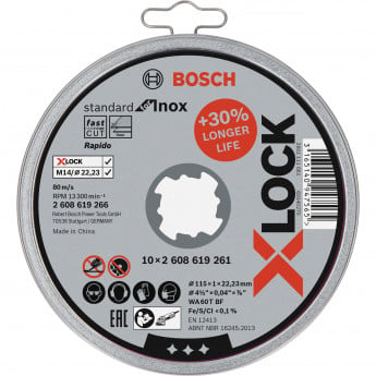 Produktseite: Bosch 10x X-LOCK Trennscheibe Standard for Inox 115 x 1 x 22,23 mm gerade - 2608619266