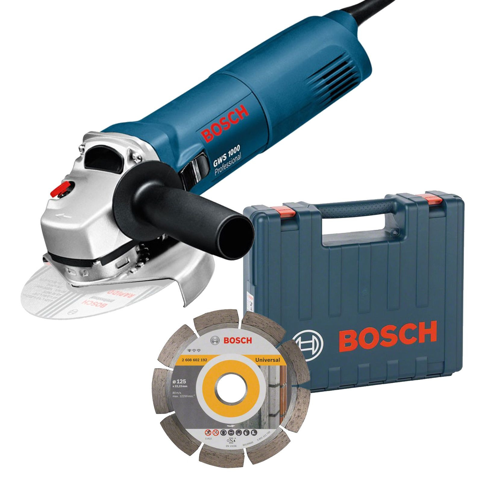 Bosch Winkelschleifer GWS 1400 125mm 1400 Watt mit Diamant-Sägeblatt Koffer 