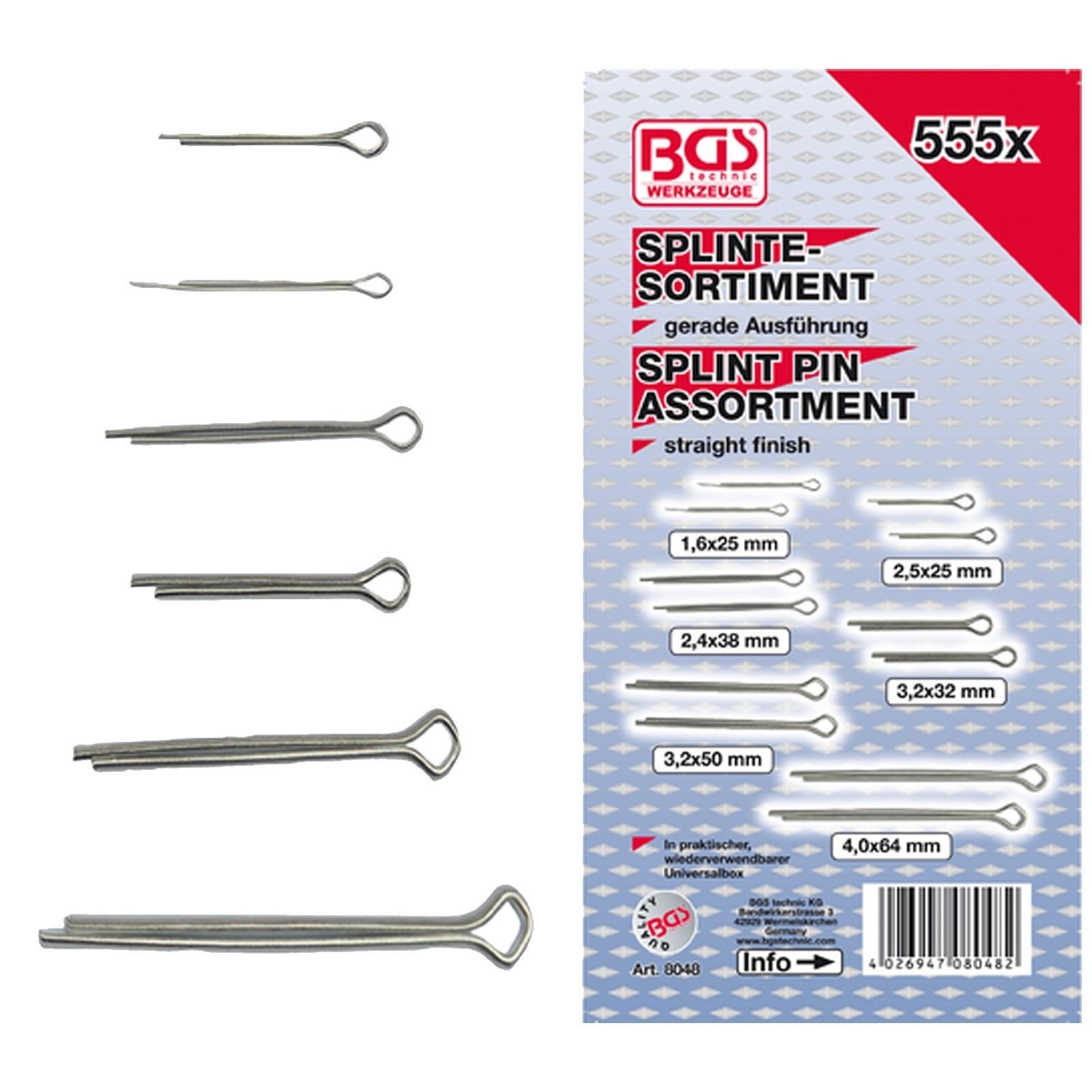 BGS Splinte-Sortiment 555tlg. - 8048 bei Werkzeugstore24